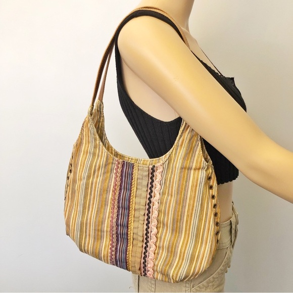 ALDO Y2K Multicolored Strips Corduroy Neutral Tone Festival Roomy Shoulder Bag - Picture 12 of 12